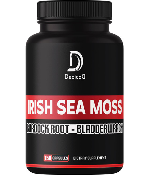 Irish Sea Moss Capsules 2400mg w. Burdock Root & Bladderwrack - Irish Sea Moss Raw Organic, Organic Sea Moss, Seamoss Pills for Digestive, Skin Health, Immune & Body Balance Support - 150 Capsules