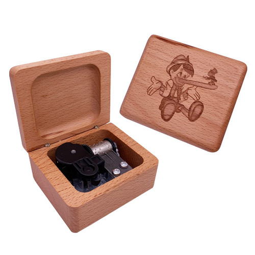 Pinocchio Music Box When You Wish Upon A Star Carved Wood Musical Box Windup Gift Box,Silver Movement