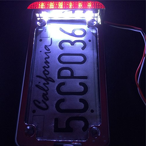 NBX- Chrome 7" x 4" Flat License Plate Frame Bracket Tag Holder w/ 3" LED Bar For Compatible with Universal/Suzuki/Yamaha/Kawasaki/Harley