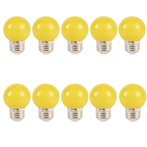 Lxcom Lighting 10 Pack LED Yellow Light Bulb G45 LED Color Bulb 1W Globe Bulbs Colored Night Light Bulb E26/E27 Medium Base Decorative String Lights Bulbs for Wedding Party Home Decoration(Yellow)