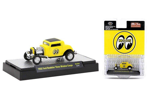 M2 1932 Roadster Three Window Coupe Yellow with Black Top Mooneyes Limited Edition to 3600 Pieces Worldwide 1/64 Diecast Model Car Machines 31500-MJS56