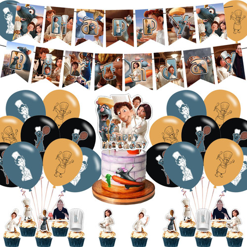 Ratatouille birthday party supplies, including cake caps, cupcake caps, flags, Latex Balloons,It is very suitable for boy's and girl Ratatouille themed birthday party supplies. Ratatouille birthday party supplies, including cake caps, cupcake caps, flags, Latex Balloons,It is very suitable for boy's and girl Ratatouille themed birthday party supplies.