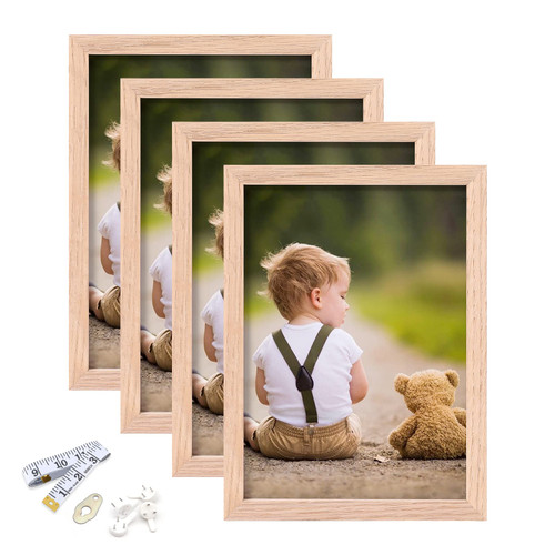 ATOBART 5x7 Picture Frame, OAK Wood Photo Frame with Perspex Glass for Vertical or Horizontal Tabletop Wall Display for Photos, Paintings, Posters, Artwork, Birthday Christmas Gift, Set of 4