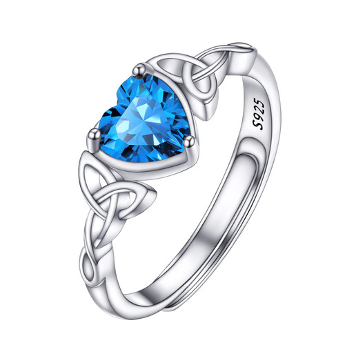 PROSILVER Dainty Heart Ring for Women 925 Sterling Silver Blue cz December Birthstone Rings