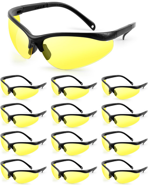 Copkim 12 Pcs Shooting Glasses Safety Glasses Shooting Eye Protection Work Scratch Glasses Anti Fog Hunting Yellow Glasses for Men and Women