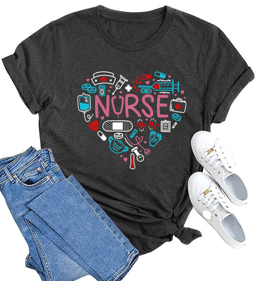 MAIHUN Women Nurse Life Shirt Nurse Letter Print Tee Tops Nurse Day Gifts Shirts Inspirational Short Sleeve Grey MAIHUN Women Nurse Life Shirt Nurse Letter Print Tee Tops Nurse Day Gifts Shirts Inspirational Short Sleeve Grey