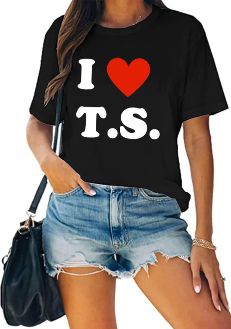 I Love TS Graphic Concert Tees T Shirt for Women Country Music Shirt Top Casual Band Music Lovers Top Tee (M,Black)