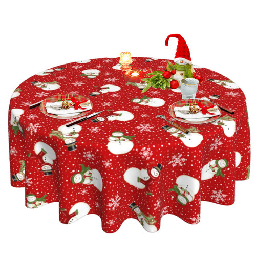 Oaxscug Christmas Red Round Tablecloth 60 Inch, Winter Snowman Snowflake Table Cloth for Xmas Rustic Farmhouse Kitchen Decor, Wipeable Polyester Fabric Table Cover for Holiday Party Oaxscug Christmas Red Round Tablecloth 60 Inch, Winter Snowman Snowflake Table Cloth for Xmas Rustic Farmhouse Kitchen Decor, Wipeable Polyester Fabric Table Cover for Holiday Party