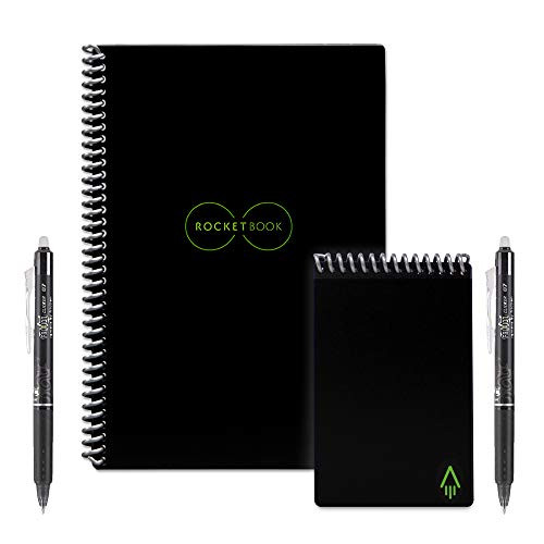Rocketbook Everlast Executive and Mini Wirebound Notebook with 2 Pilot FriXion pens and 2 microfiber cloths, Infinity Black (EVR EM K A)