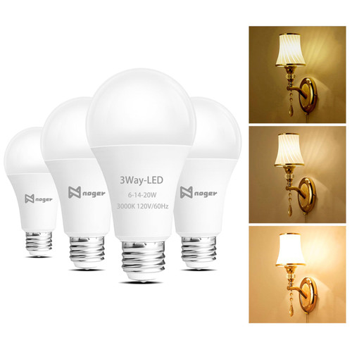 Noger 3-Way Led Light Bulbs A21, 50 100 150W Equivalent, 3000K Warm White, 3 Way E26 Light Bulbs for Reading, 500-1600-2200LM, 4 Pack Noger 3-Way Led Light Bulbs A21, 50 100 150W Equivalent, 3000K Warm White, 3 Way E26 Light Bulbs for Reading, 500-1600-2200LM, 4 Pack