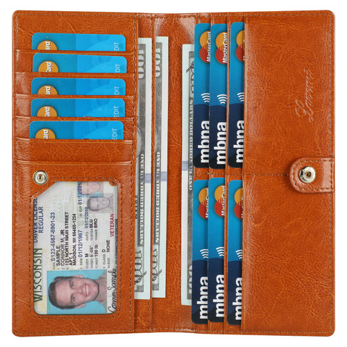 Lavemi RFID Blocking Ultra Slim Real Leather Credit Card Holder Clutch Wallets for Women with Snap Closure(2-Waxed Tan)