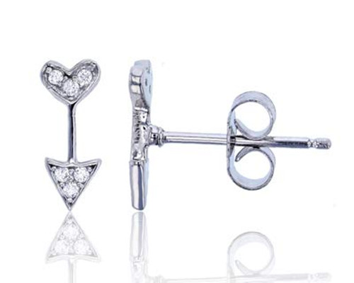 Sterling Silver Rhodium Micropave Heart Arrow Cubic Zirconia Stud Earring Sterling Silver Rhodium Micropave Heart Arrow Cubic Zirconia Stud Earring