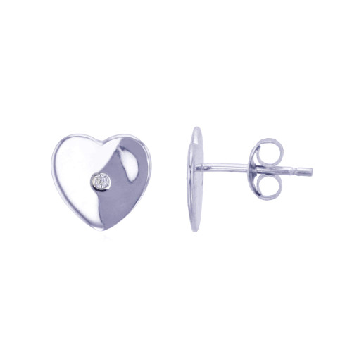 Sterling Silver Rhodium Polished Heart Stud Earring
