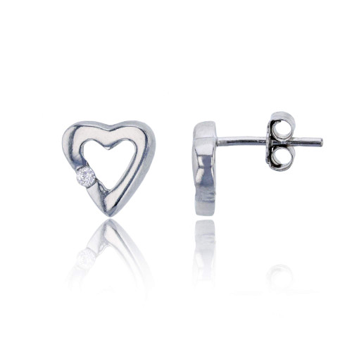 Sterling Silver Rhodium 8x9mm Open Heart with Cubic Zirconia Stud Earring Sterling Silver Rhodium 8x9mm Open Heart with Cubic Zirconia Stud Earring