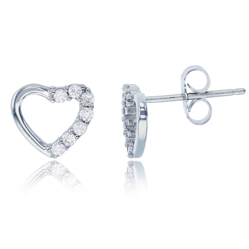 Sterling Silver Rhodium 8x9mm Half Micropave Half Polished Open Heart Stud Earring Sterling Silver Rhodium 8x9mm Half Micropave Half Polished Open Heart Stud Earring