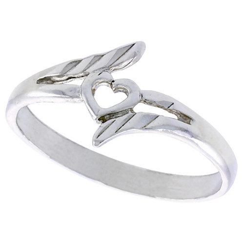 Sterling Silver Heart Ring Polished finish 3/8 inch wide, size 8