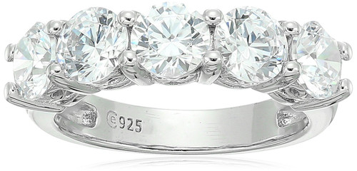 Amazon Collection Platinum-Plated Sterling Silver Round-Cut 5-Stone Ring made with Infinite Elements Cubic Zirconia (3 cttw), Size 7