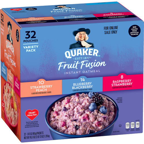 Quaker Instant Oatmeal, Fruit Fusion, 3 Flavor Variety Pack, 1.41oz Packets (32 Pack) Quaker Instant Oatmeal, Fruit Fusion, 3 Flavor Variety Pack, 1.41oz Packets (32 Pack)