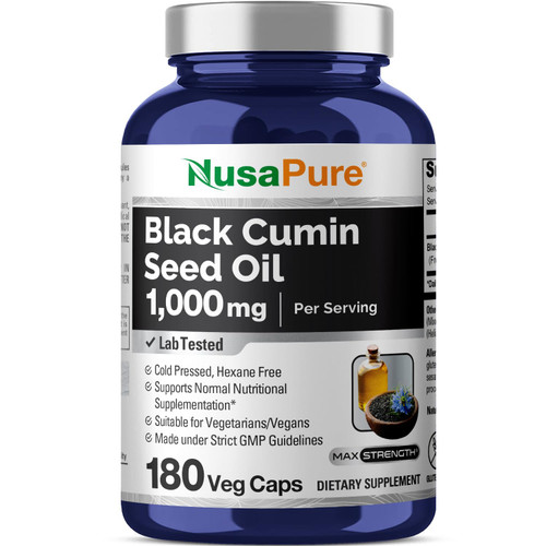 NusaPure Black Seed Oil 1,000 mg Per Serving 180 Softgel Capsules (Non-GMO & Vegetarian) Cold-Pressed Virgin Nigella Sativa. Hexane Free