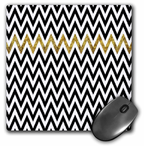3dRose Gold & Black Chic Chevron Stripes Mouse Pad, 8" x 8" (mp_213062_1)