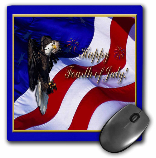 3dRose LLC 8 x 8 x 0.25 Inches Fourth of July Bald Eagle with American Flag Mouse Pad (mp_20161_1)