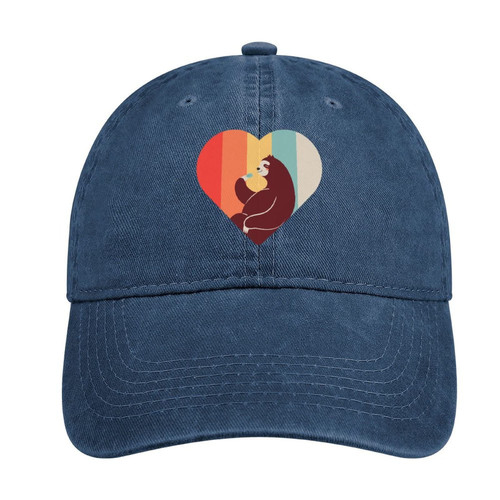 WEEDKEYCAT Retro Heart Sloth Unisex Denim Cap Adjustable Fashion Casquette Dad Hat Baseball Cap Trucker Caps Navy-Style
