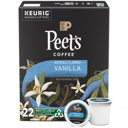 Peet's Coffee, Flavored Coffee K-Cup Pods for Keurig Brewers - Vanilla 22 Count (1 Box of 22 K-Cup Pods)