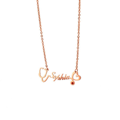 NOUMANDA Stainless Stethoscope Custom Name Birthstone Pendant Necklace Love Heart Meaningful Gifts for Doctor Nurse (rose gold) NOUMANDA Stainless Stethoscope Custom Name Birthstone Pendant Necklace Love Heart Meaningful Gifts for Doctor Nurse (rose gold)
