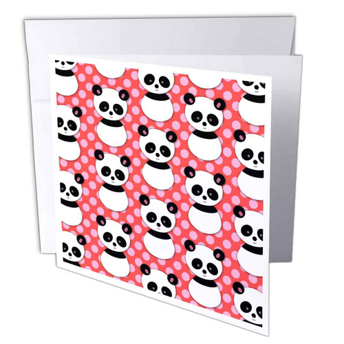 3dRose 311 Red Panda - Cute panda bear with pink and red dots - 6 Greeting Cards with envelopes (gc_26433_1)
