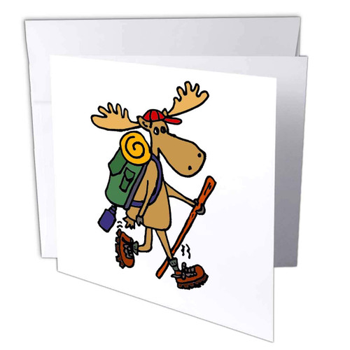 3dRose All Smiles Art Sports and Hobbies - Cool Funny Moose Hiking with Backpack and Red Cap - 6 Greeting Cards with envelopes (gc_240767_1)