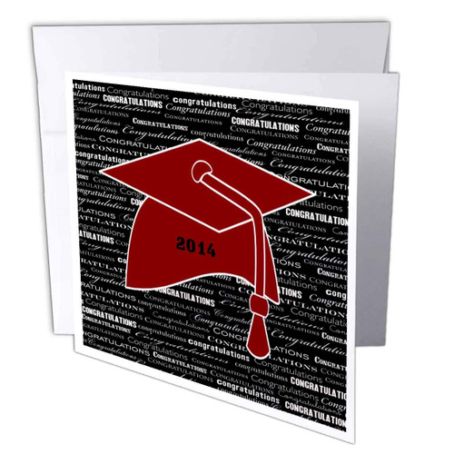 3dRose Florene Graduation - image of 2014 red cap with red tassel on black white congratulation - 6 Greeting Cards with envelopes (gc_171740_1)