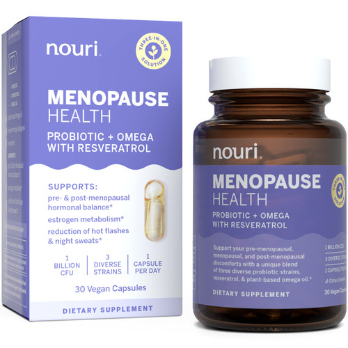 Nouri Menopause Health Probiotic, Menopause Relief for Women - Resveratrol Capsules for Menopausal Hormonal Balance, Estrogen Metabolism, Reduction of Hot Flashes, Take Daily - 30 Day Supply Nouri Menopause Health Probiotic, Menopause Relief for Women - Resveratrol Capsules for Menopausal Hormonal Balance, Estrogen Metabolism, Reduction of Hot Flashes, Take Daily - 30 Day Supply