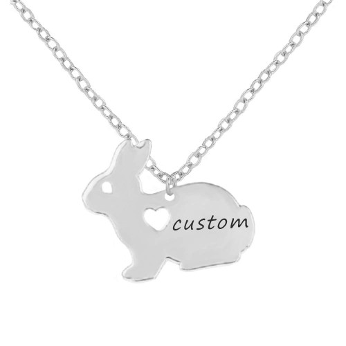 NOUMANDA Fashion Cute Rabbit Custom Name Necklace Engraved Love Heart Charm Animal Bunny Pendant (silver) NOUMANDA Fashion Cute Rabbit Custom Name Necklace Engraved Love Heart Charm Animal Bunny Pendant (silver)