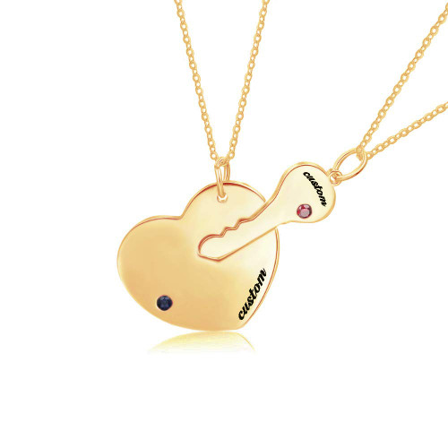 NOUMANDA Personalized Love Heart and Key Combination Pendant Custom Name Birthstone Necklace Meaningful Gifts Jewelry (gold) NOUMANDA Personalized Love Heart and Key Combination Pendant Custom Name Birthstone Necklace Meaningful Gifts Jewelry (gold)