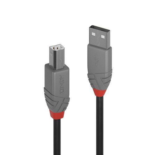 Lindy 36672 USB 2.0 Type A to B Cable, Anthra Line - Black, 1m