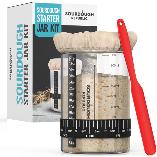 Hemlock Home Brewing Sourdough Starter Jar Kit, 36 oz, Sourdough Bread Baking Supplies, Sourdough Starter Jar, Glass Sourdough Starter Crock, Wide Mouth Sourdough Jar, Glass Sourdough Container