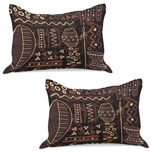 Lunarable Brown Knitted Quilt Pillowcover Set of 2, Image with Geometrical Shapes Art Print, Standard Queen Pillow Sham for Bedroom, 30" x 20", Brown Cocoa