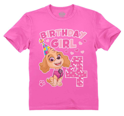 Paw Patrol Skye 4th Birthday Girl Shirt 4 Years Old Toddler Girls Kids T-Shirt 5T Pink