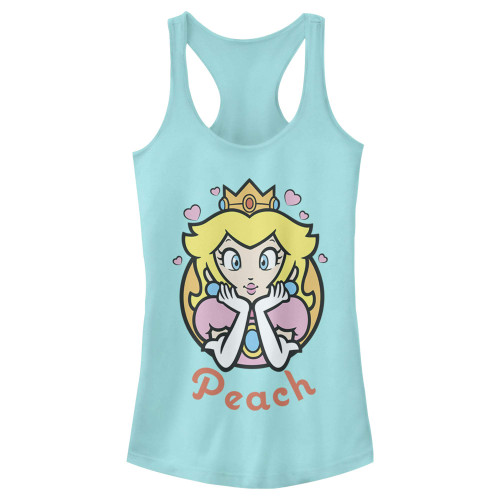 Fifth Sun Junior's Nintendo Peach Hearts Slim Fit, Scoop Hem Racerback Tank, Cancun, Medium Fifth Sun Junior's Nintendo Peach Hearts Slim Fit, Scoop Hem Racerback Tank, Cancun, Medium