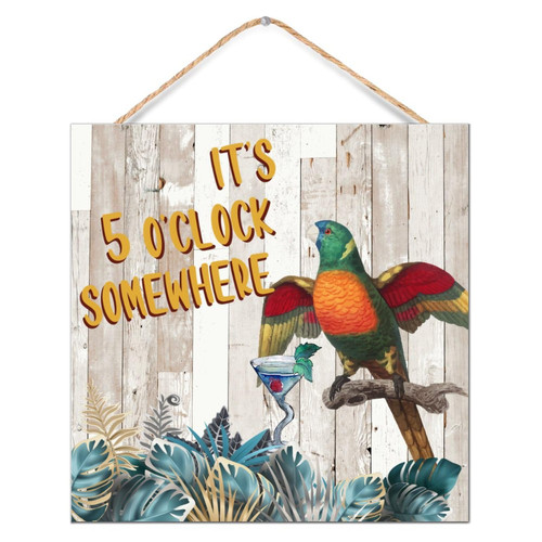 It's Five O'clock Somewhere Wood Sign Plaque Family Wall Art Decor Modern Happy Hour Pool Beach Signs Custom Wood Home Sign for Offices Kitchen Porch 12x12in