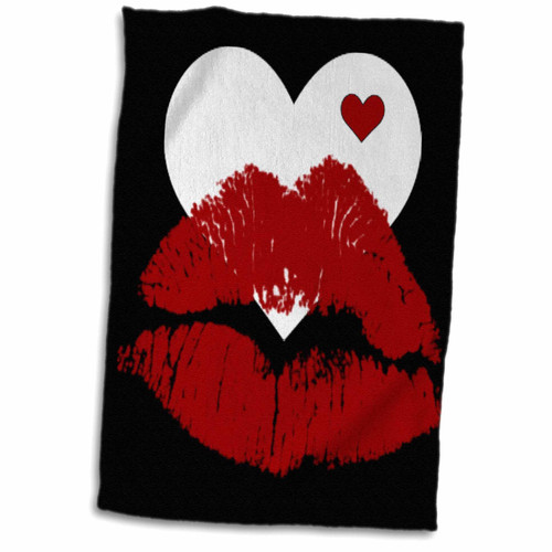 3D Rose Red Lips Against A White Heart Against Black Background TWL_45406_1 Towel, 15" x 22" 3D Rose Red Lips Against A White Heart Against Black Background TWL_45406_1 Towel, 15" x 22"