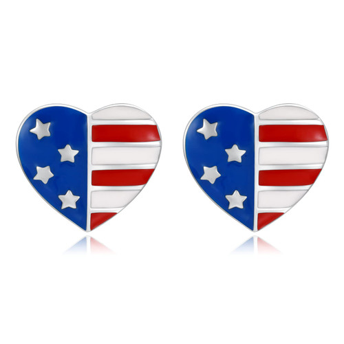 American Flag Earrings for Women Fourth of July Patriotic Stud Earrings 925 Sterling Silver USA Independence Day Patriots 4th of july Jewelry Gifts (Heart)