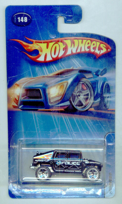 Mattel Hot Wheels 2005 1:64 Scale Black & White Police Humvee Hummer Heavy Armor Unit Die Cast Car #148