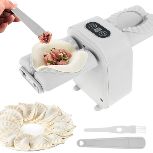 2023 New Electric Dumpling Maker, Automatic Dumpling Maker Machine, Double Head Dumpling Maker Press with Spoon Brush Rechargeable Dumpling Maker Mold with 2 Modes Household Press for Kitchen(Grey)