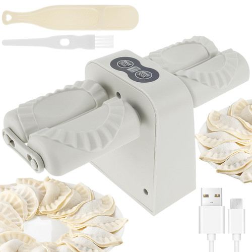 Electric Dumpling Maker, Household Non-Slip Double Head Dumpling Machine, 2 Modes Dumpling Maker Press Silent Automatic Mould with Small Brush (2 Modes)