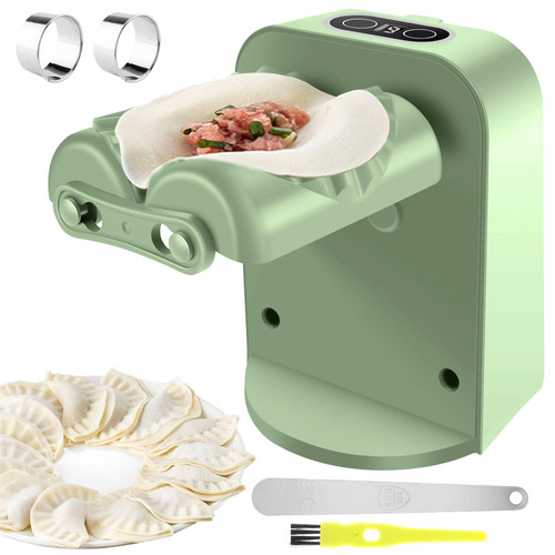 6 Pcs Electric Dumpling Maker Machine, Automatic Dumpling Maker Mould with Spoon, Brush, Dumpling Cutter, 3 Modes Household Easy Quick Dumpling Maker Press Machine, USB Rechargeable (Green)