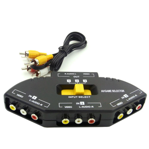 Sienoc 3 Way Audio Video AV Switch Switcher 3 Input 1 Output Selector Splitter Box with RCA Cable