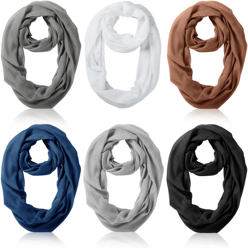 Handepo 6 Pcs Women Soft Lightweight Infinity Scarf Solid Color Loop Scarf Winter Neck Scarf for Women Girls, 6 Colors(Plain Colors)