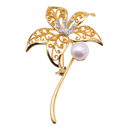 JYX Pearl Floral Brooch 11mm White Freshwater Cultured Pearl Brooch Pin for Women JYX Pearl Floral Brooch 11mm White Freshwater Cultured Pearl Brooch Pin for Women