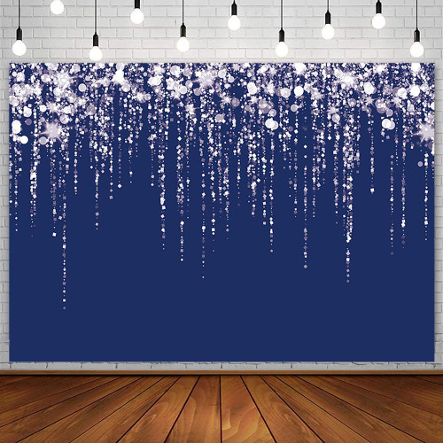SENDY 7x5ft Navy Blue Silver Glitter Backdrop Birthday Party Decorations Supplies Wedding Prom Bokeh Shiny Spots Photography Background Bridal Shower Banner Photo Booth Studio Props Vinyl